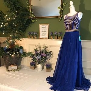 Long Royal blue party prom dress